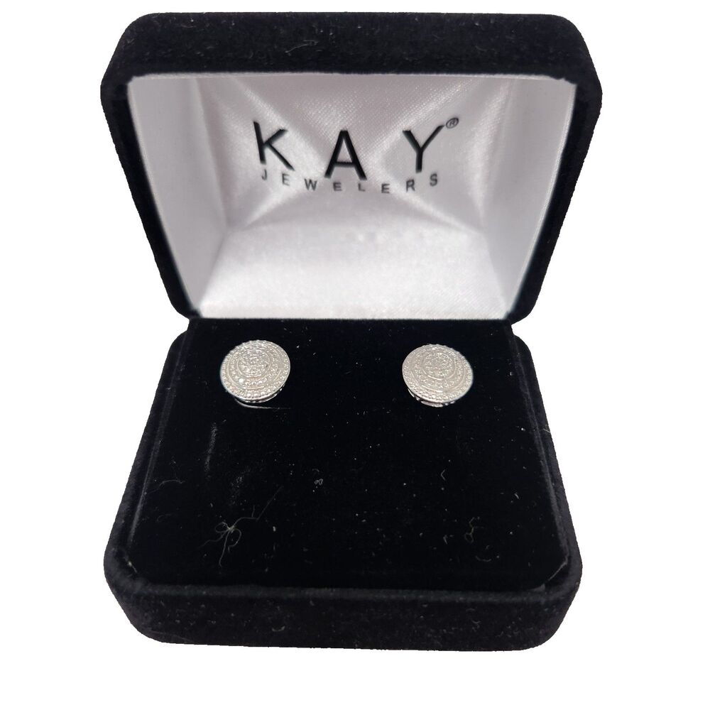 Kays Diamond Flecks Stud Earrings .925 Sterling Silver 10mm Diameter Round